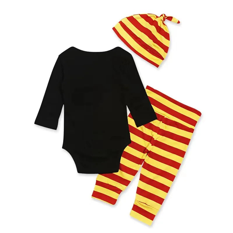 Baby Outfit 3pcs Set, Euro-American Style, Long/Short Sleeve Black Bodysuit with Gold Letters, Infant Clothing