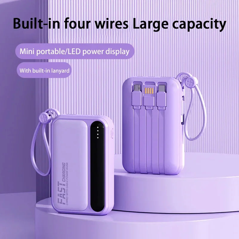 Lenovo 50000mAh Large Capacity Power Bank 4 In1 Built in Cables Intelligent Digital Display Light Fast Charging For IPhone