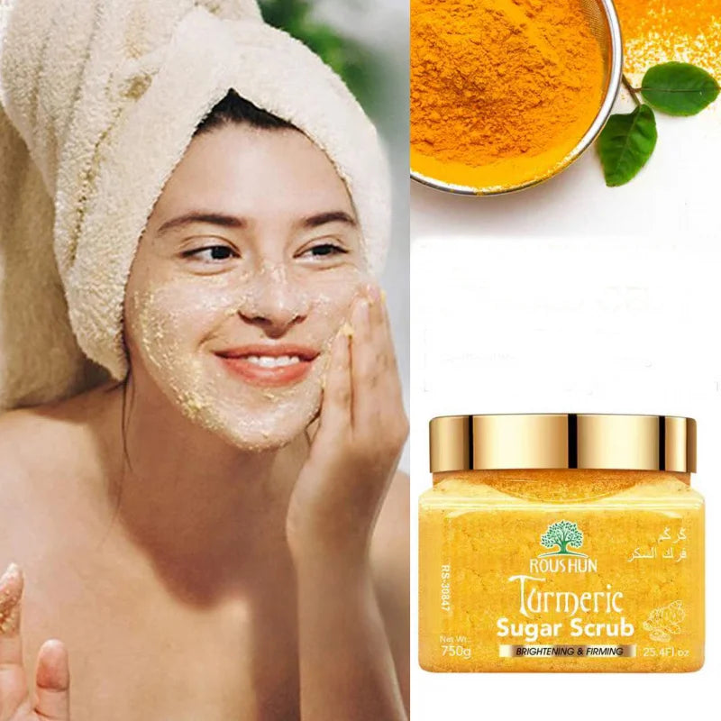 ROUSHUN Turmeric sugar scrub Large Capacity Family Pack Body Scrub Gentle Deep Cleansing Skin750g