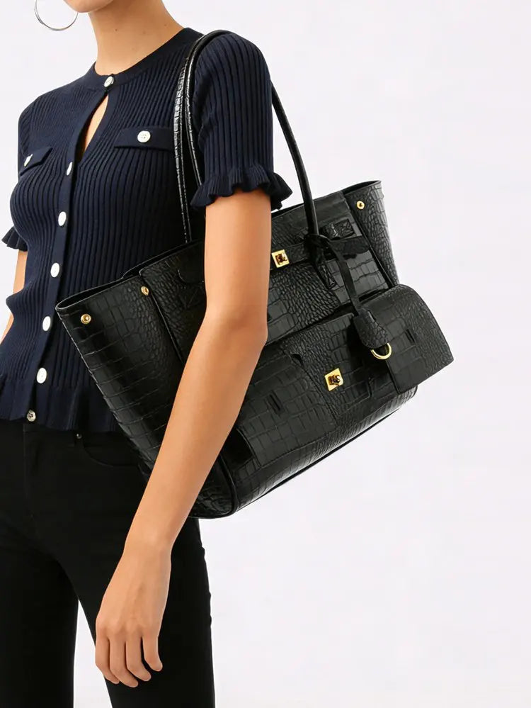 Luxury Leather Diaper Bag For Women Minimalist Design Handbag Elegant Classic Commuter Large Capacity Bag