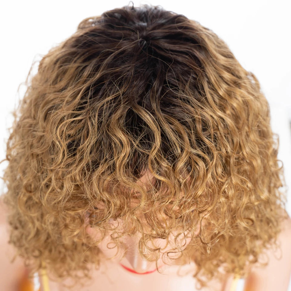 Lekker Blonde Long Pixie Afro Kinky Curly Bob 100% Human Hair Wigs For Women Brazilian Remy Hair Full Machine Made Clearance