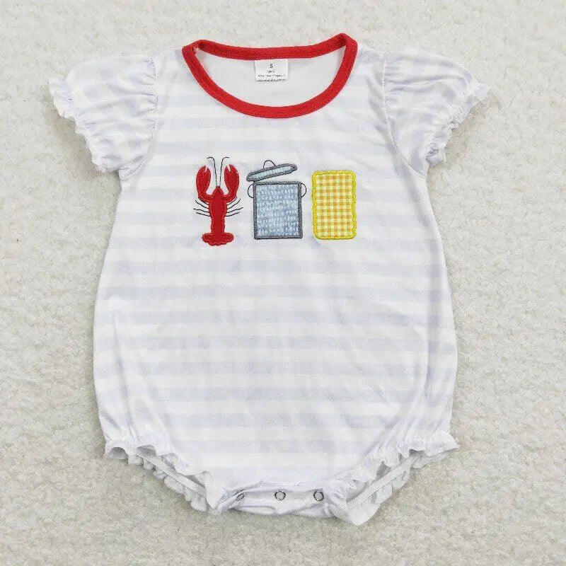 4.14y NEW stock baby girls summer romper wholesale boutique embroidery pattern floral flowers purple flying sleeves onesie