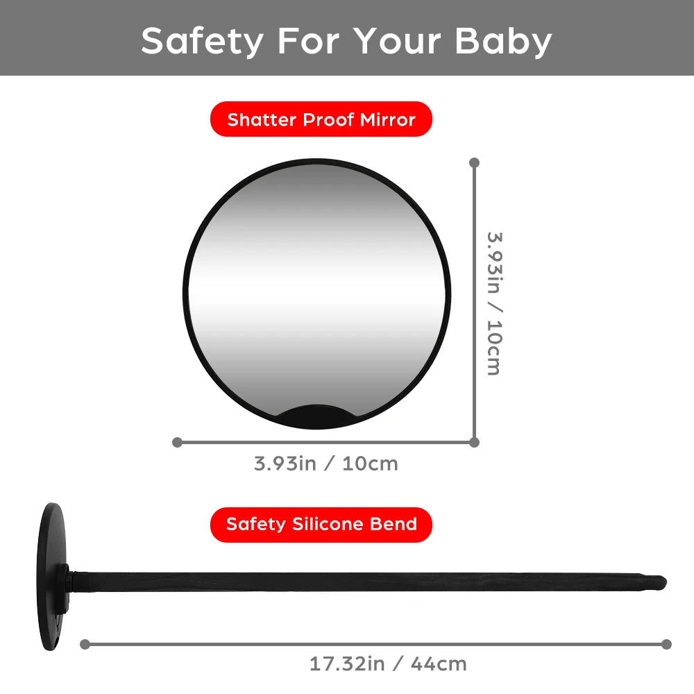 1PC Crash Tested 360° Adjustable Silicone-Leg Stroller Rear View Mirror, Shatterproof, Universal Fit, Easy to Install