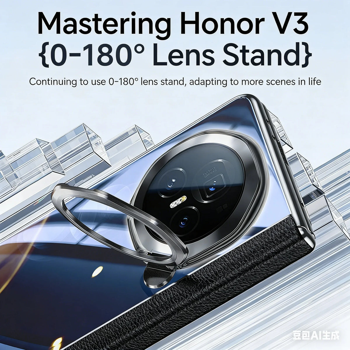 for Honor Magic V3 Protective Case,With 360°Spin Stand,Integrated HD protective film,Rotary shaft protection Phone Case-Black