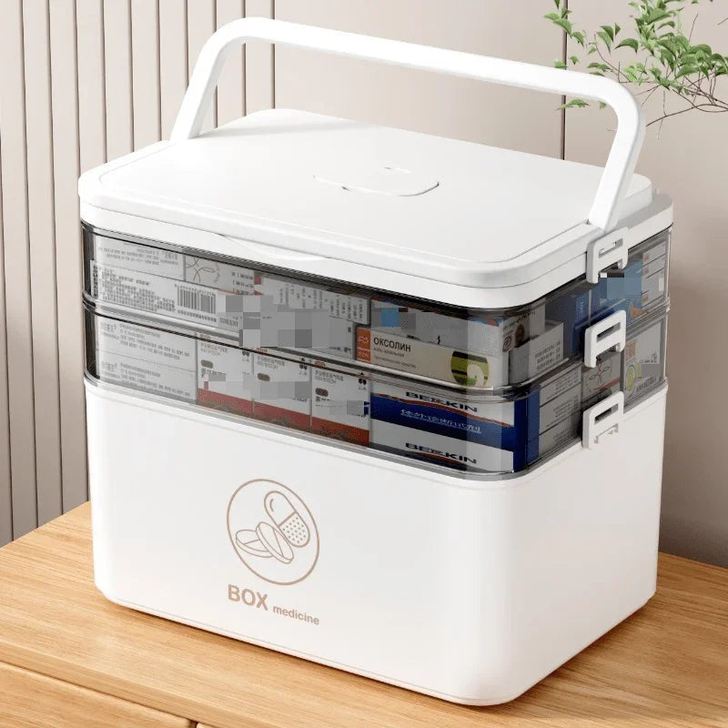 1pc 3-Tier Family Emergency Medicine Storage Box, Leak Resistant Compact Home Medicine Organizer