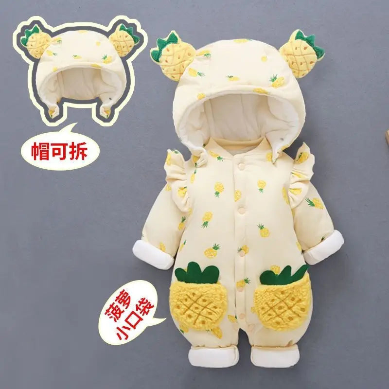 Jumpsuit Baby Winter Thickened Jumpsuit Newborn Boy Girl Removable Hood  Cuddling Clothes Quilted Princess Romper  Clothes