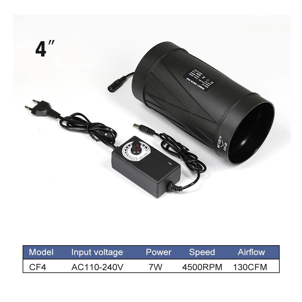 4/6 Inch Inline Duct Fan Adjustable Speed DC Brushless Motor Ventilation Fan for Greenhouse Tent Living Room Dining Room Kitchen