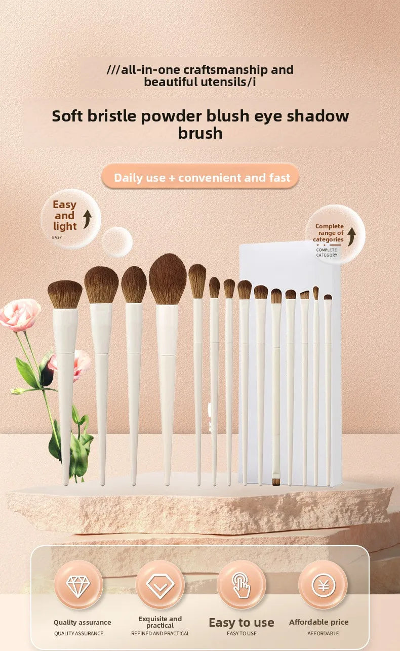 14Pcs Makeup Brush Set White Wooden Handle Synthetic Foundation Brush Powder Contour Eyeshadow Liner Blending Highlight