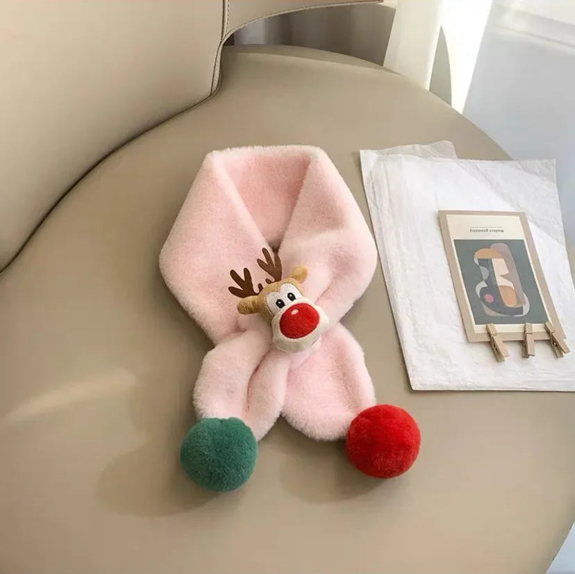 Plush animal scarf with cute fur ball deer design soft and warm accessory for Children for winter outdoor and Christmas gift use
