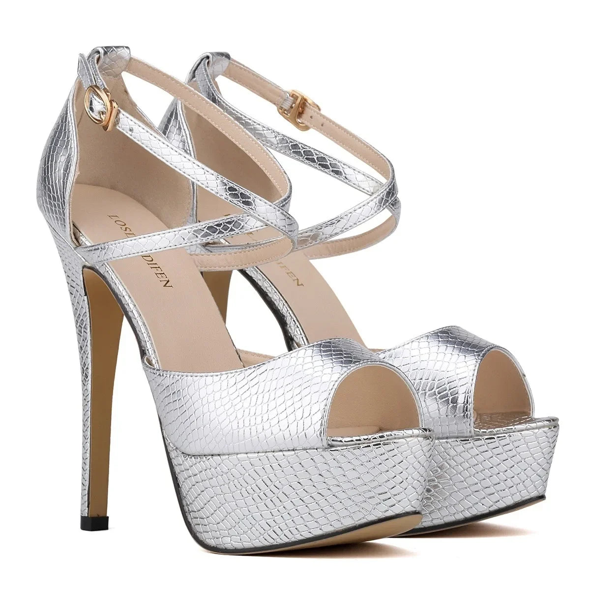 Women Sandals Stilettos Summer Sexy Peep Toe Leather Buckle Platform Pumps 14cm Extremely High Heels Party Dress Wedding Shoes