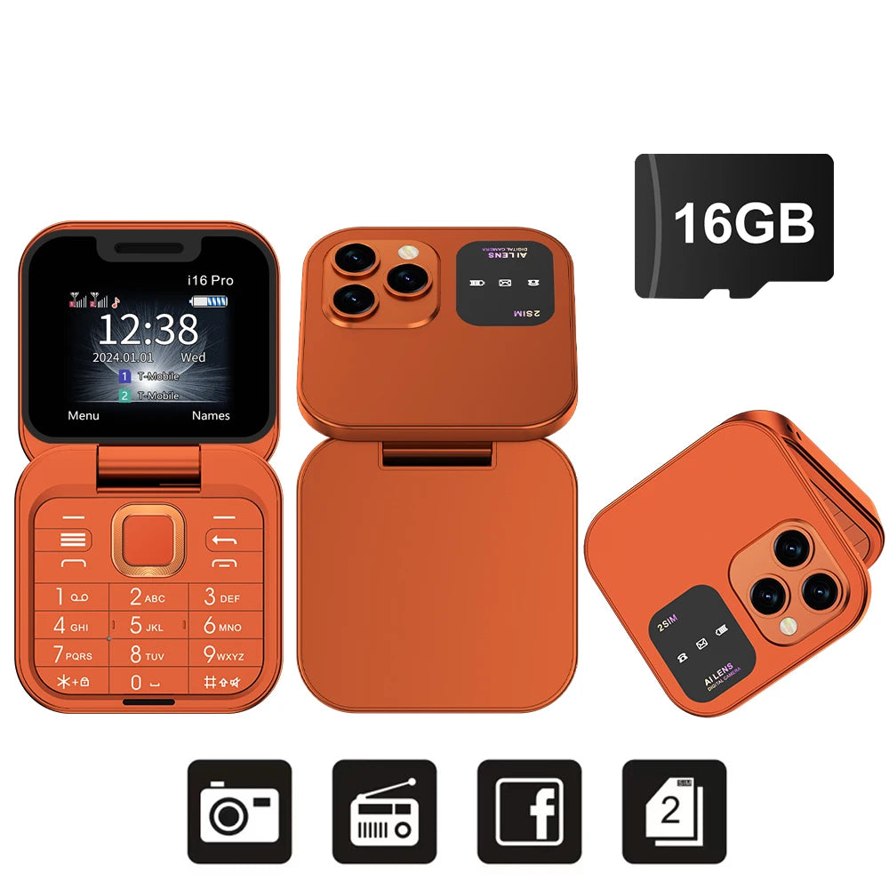 SERVO i16 PRO Flip Mini Mobile Phone Dual SIM Call Recording Speed Dial Magic Voice FM Radio 2G GSM Small Fold Button Telephones