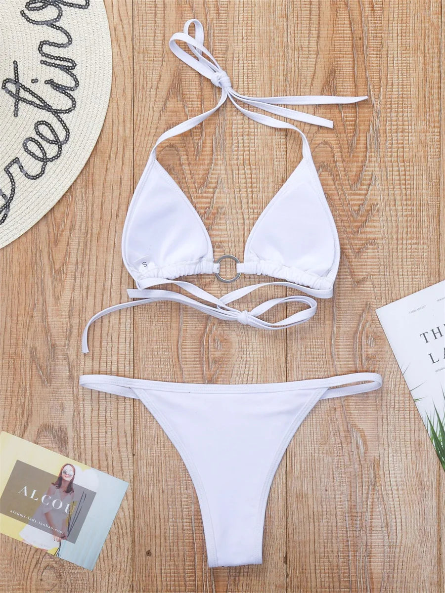 Sexy Sequin Rhinestone Bikini Women Black Diamond Micro Swimwear Braizilian Ring Linked Push Up Bathing Suit Thong Swimsuit 2026