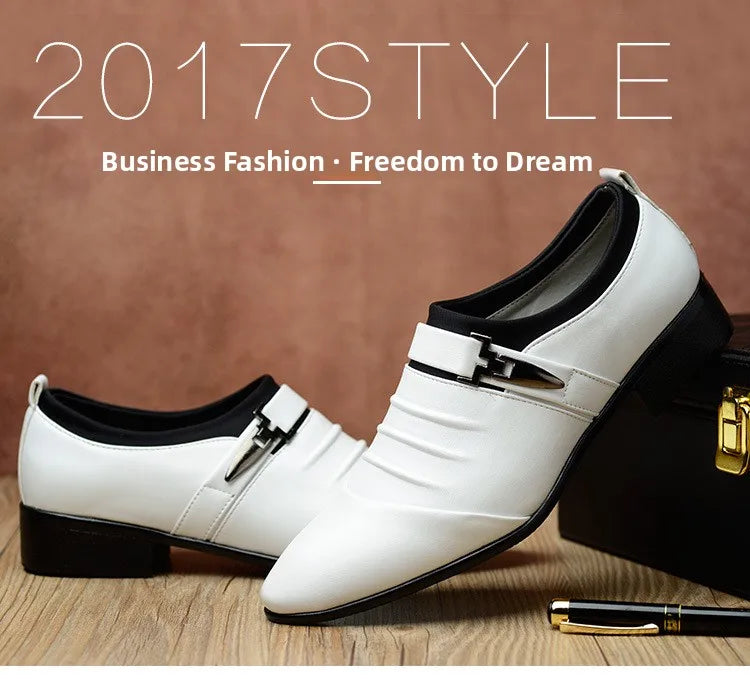 New Men's Slip-On Business Casual Shoes Large Size Fleece Lined Leather Shoes Wear Resistant Rubber Outsole Low Cut Ankle High