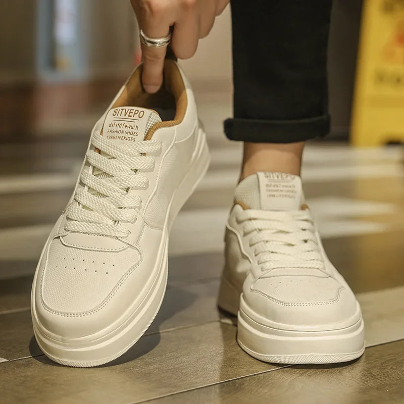 Men's Casual Sport Shoes Thick Bottom Invisible Heightening 10cm Rubber Outsole Synthetic Upper Breathable Lace-Up Sneakers
