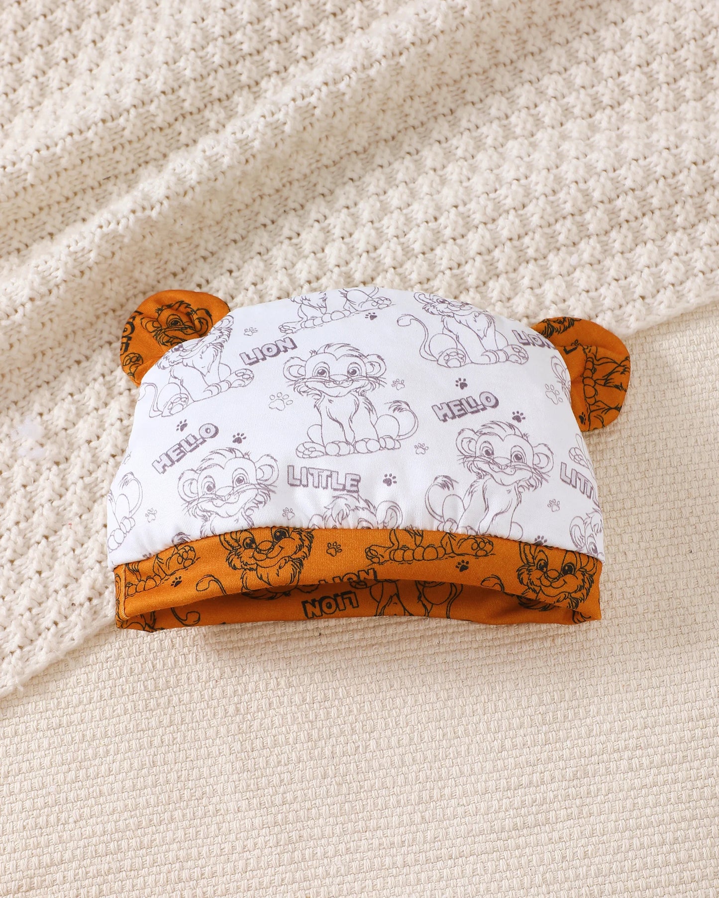 3Pcs Baby Boy Summer Set Cartoon Lion Full Print Top, Pants, Hat Fashion Set 0-18 Months Newborn Baby Boy