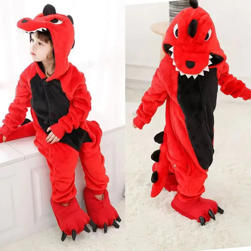 4 6 8 10 12 Years Girls Black Cat Jumpsuits Unicorn Pajamas Kigurumi Toddler Kids Hooded Flannel Home Wear Children Onesie