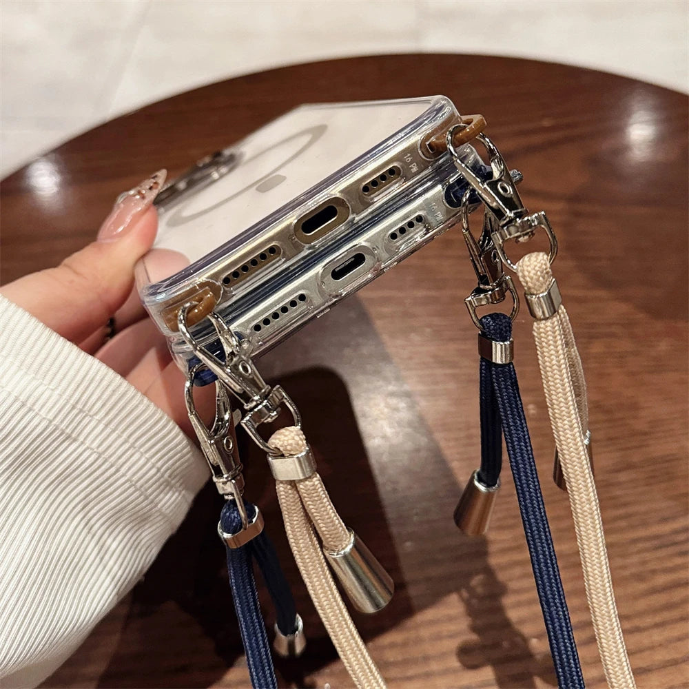 Crossbody Lanyard Necklace Transparent Magnetic For Magsafe Case for iPhone 17 15 11 12 13 14 16 Pro Max Plus Anti-lost Cover