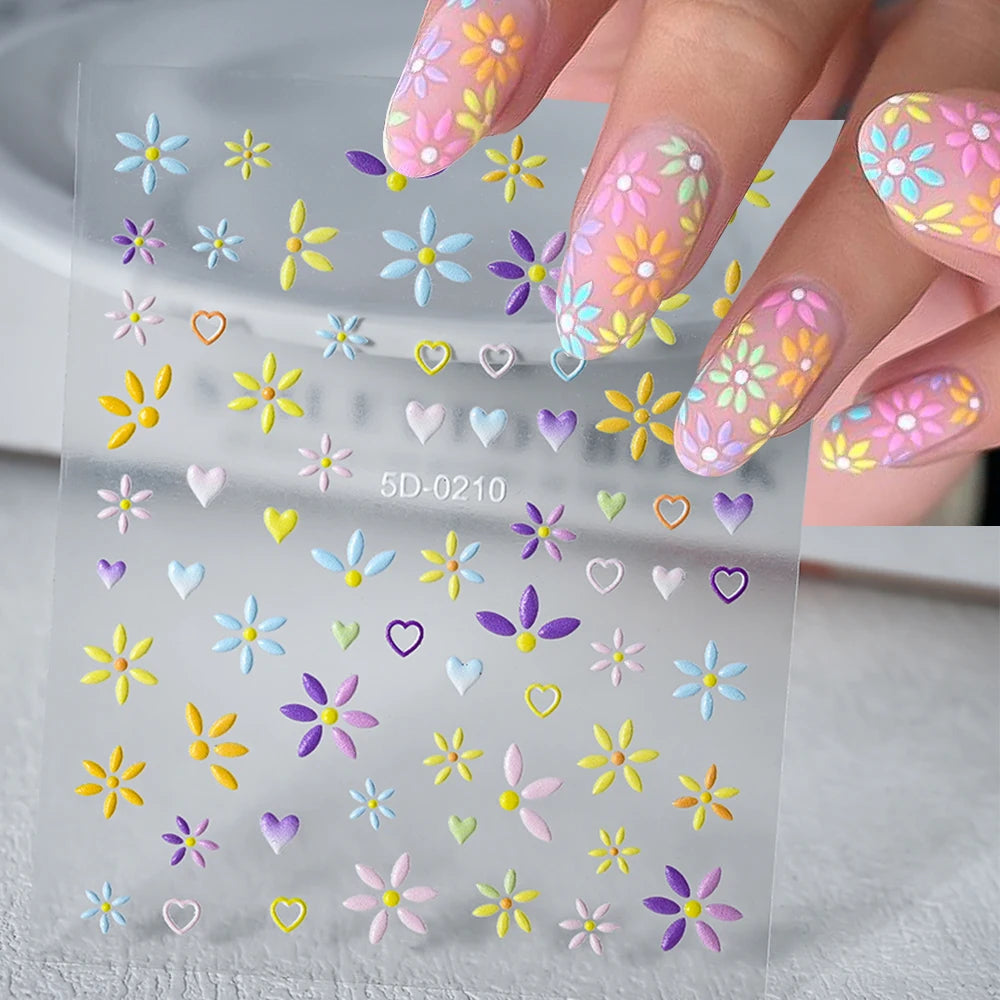1Pc 3D Lavendar Flowers Stickers for Nails Spring Sakura Floral Leaves Self-Adhesive Sliders Decals Art Manicure for Decoration