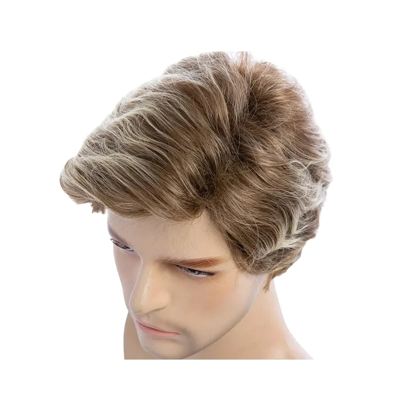 6 Inch Short Curly Synthetic Brown Wig, Handsome Men's Heat Resistant Wig with Bangs for Daily Use