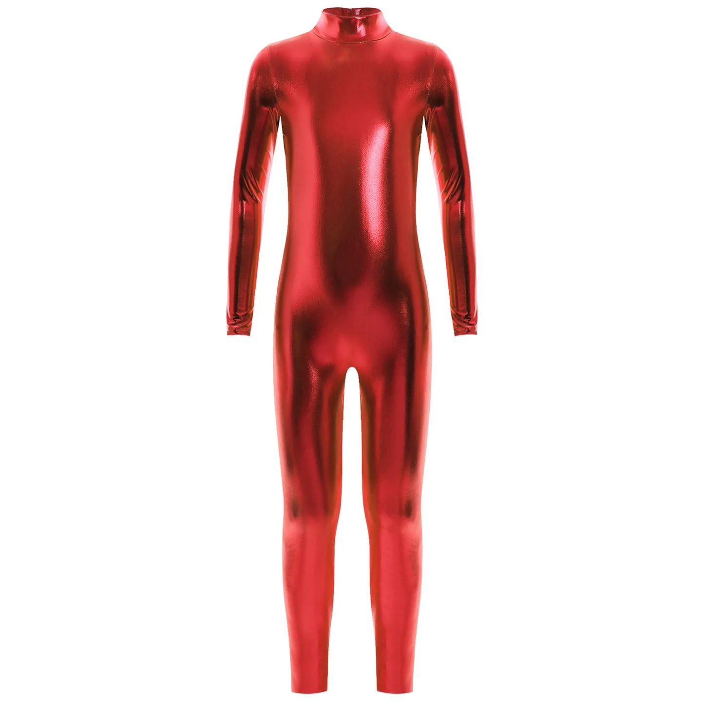 Kids Boys Girls Dance Metallic Jumpsuit Children's Gymnastics Bodysuit Performance Costume Long Sleeve Full Length Leotard