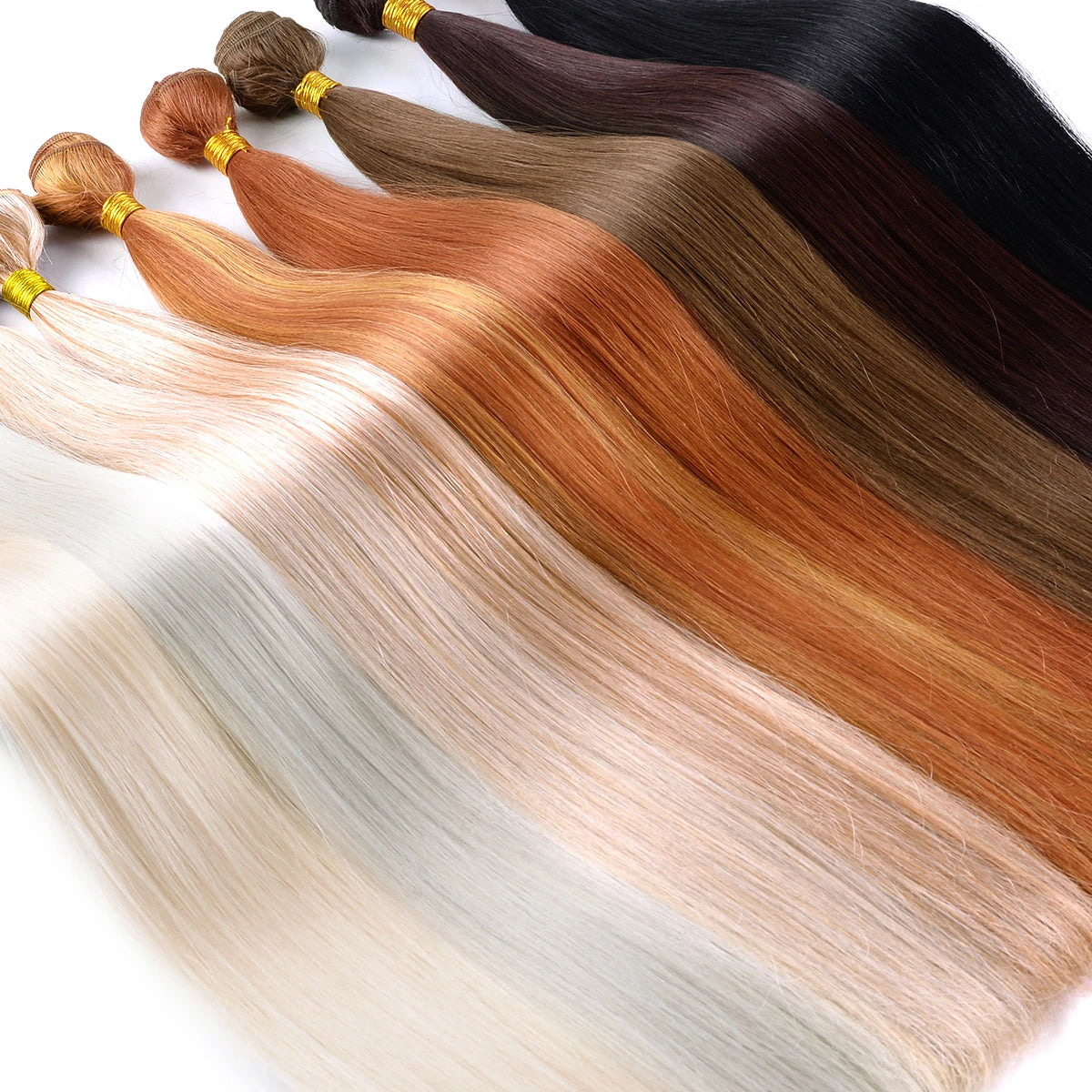 Straight Hair Bundles Extensions Smooth Ombre Hair Weaving 24Inch Super Long Synthetic Straight Hair Bundles Full to End