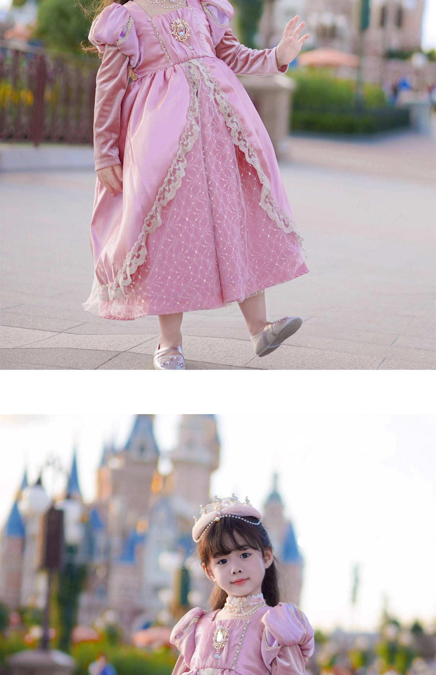 Kids Pink Aurora Princess Lolita Dress Halloween Costume Girl Sleeping Beauty Princess Cosplay Birthday Party Dresses for 2-12Y