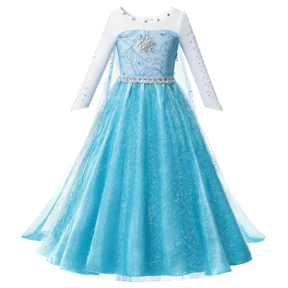 Halloween Birthday Carnival Princess Costume Dress Elsa Anna Snow White Aurora Moana Rapunzel Mermaid Belle for Girls 2-8Y