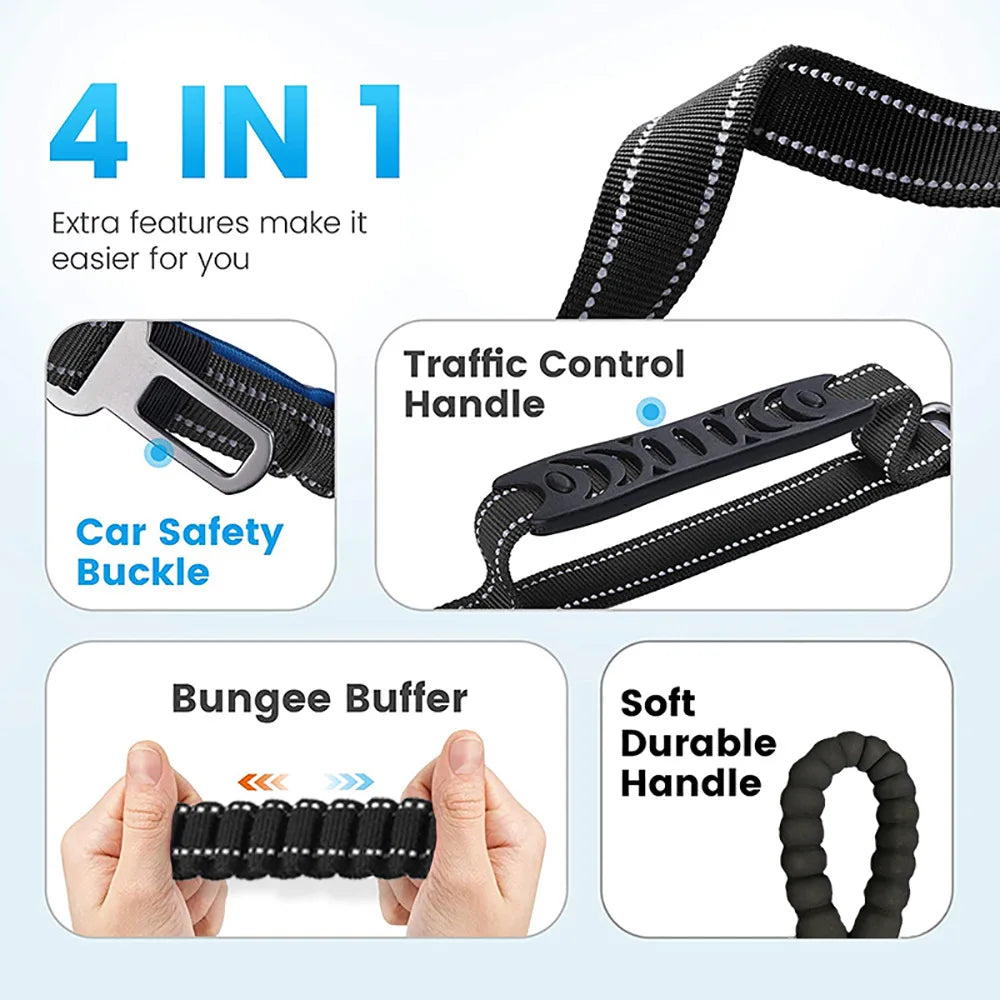 Heavy-Duty Bungee Dog Leash 4-in-1 Multifunctional Training Leash with Car Seat Belt,Dog Accessory, Dog Leash For Medium Dog