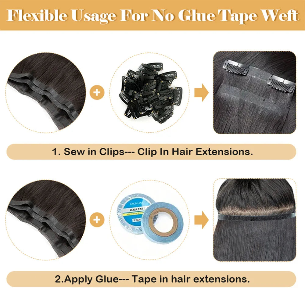 Seamless PU Tape Weft Human Hair Extensions Long PU Skin Weft Tape in Hair Extensions No Glue Human Hair For Fine Hair Long Weft