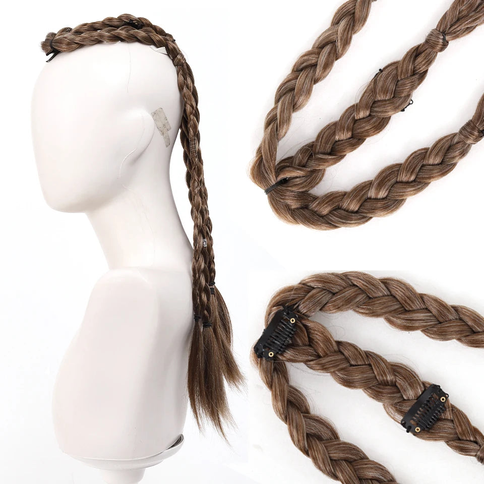 Long Braided Ponytail Extension Synthetic Twist Box Braids Pony Tail Hairpieces with Hair Ring Elastic Tie for Men Daily Party