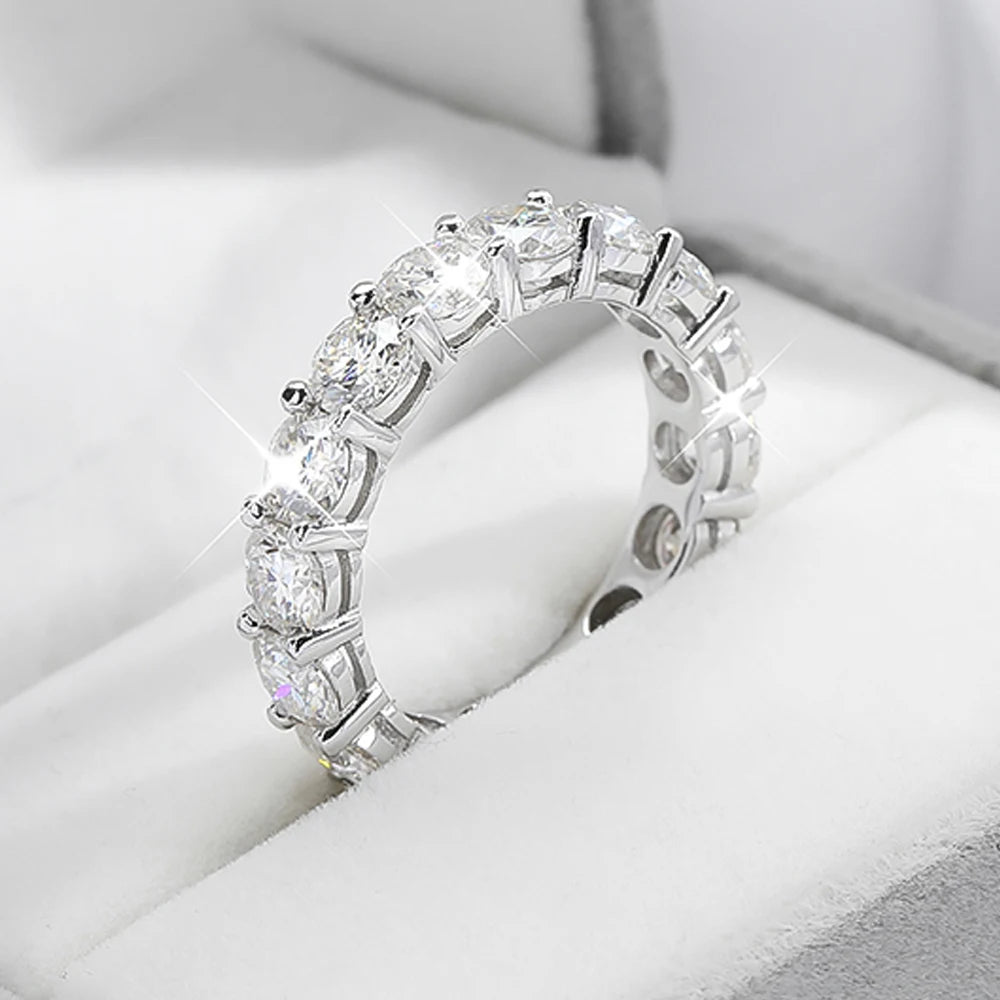 Serenity 3mm 5mm D Color All Moissanite Row Rings For Women Wedding Bridal 100% S925 Sterling Silver Plated 18K Eternity Rings