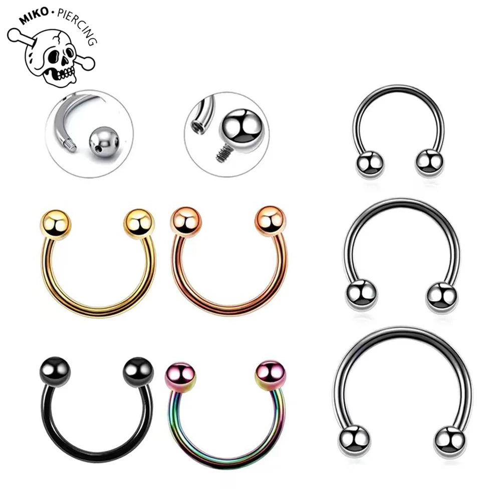 10Pcs ASTM F136 Titanium Horseshoe Piercing Intemal Thread Nose Ring U Shape Hoop Ear Septum Helix Lip Tragus Piercing Jewelry