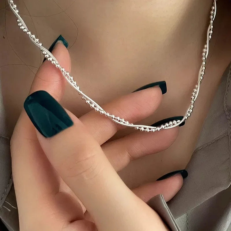 VENTFILLE  925 Sterling Silver Black Agate Necklace for Women Girl Snake Bone Chain Water Drop Jewelry Gift Dropshipping