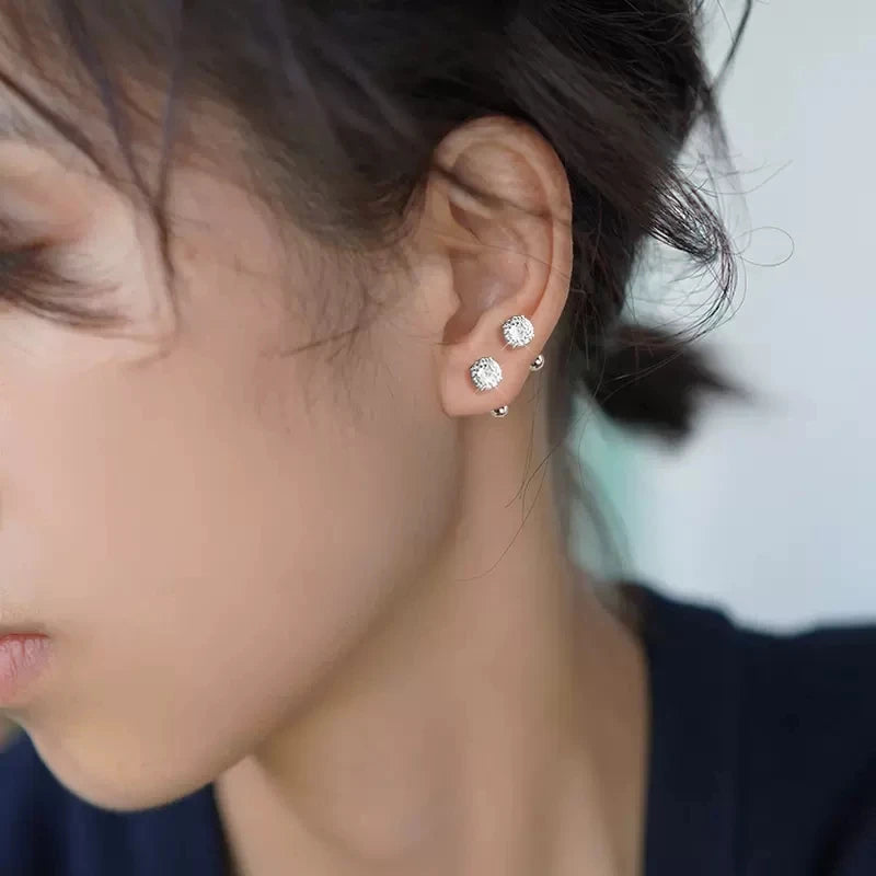 925 Sterling Silver Flash Earrings Shiny Zircon Earrings Female Gold Color Screw Ear Bone Jewelry for Women Fashion Accessories