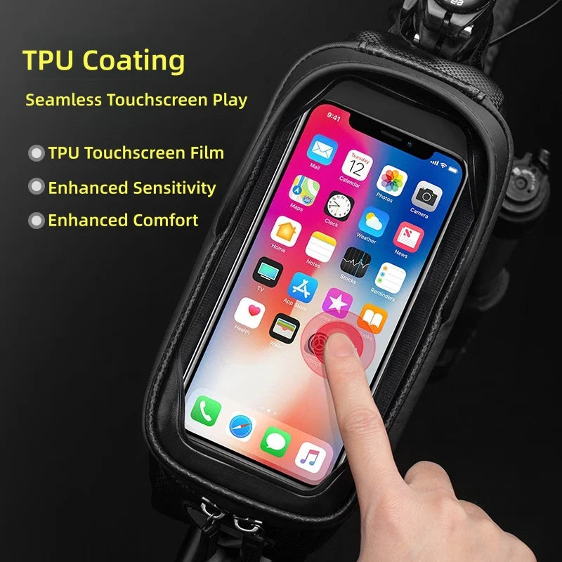 Bike Frame Bag, Waterproof Shockproof Touch Screen Bike Phone Holder, Handlebar Pouch, Cycling Accessories