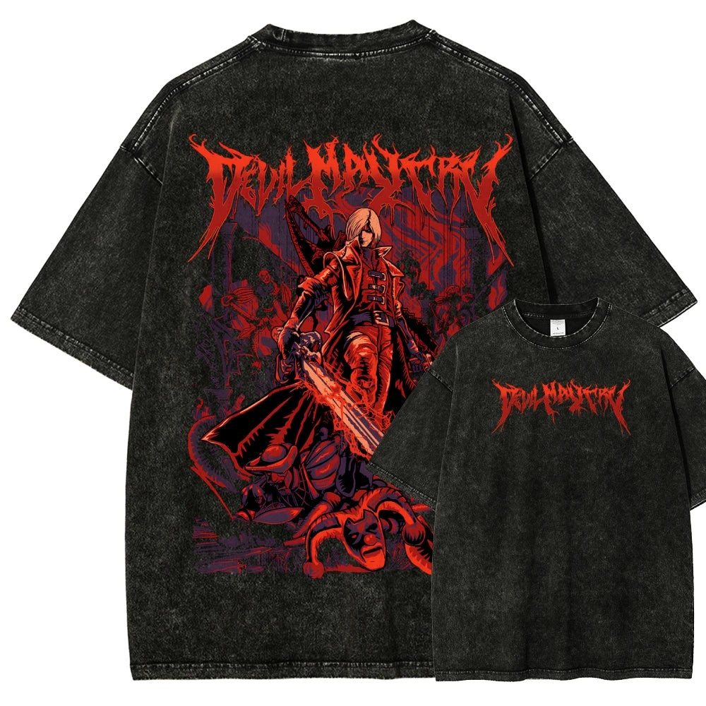 Devil May Cry Washed T-shirt 2026 New Model personality Clothes shirt Year round clothing Streetwear Trendy high quality Couples