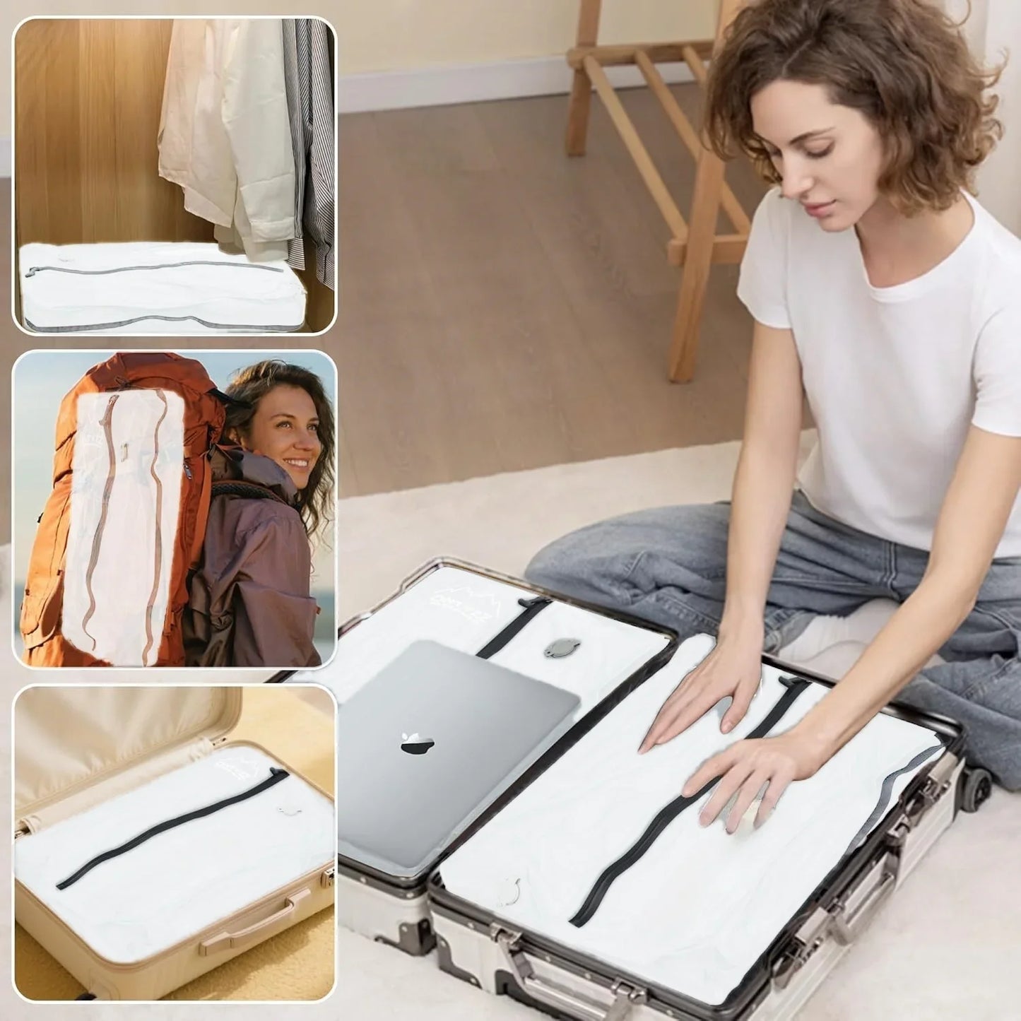 17L Vacuum Storage Bags for Travel, Space Saver Compression Bags for Suitcase, Travel Essentials Packing Bags for Clothes Blanke