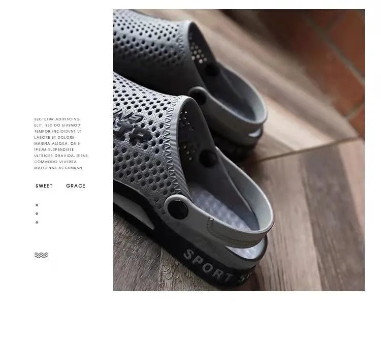 39-44 Mens Mules Clogs Summer Sandals Male Slippers Soft Bottom Beach Shoes Slip-On Zapatos Breathable Non-Slip Hollow Footwear