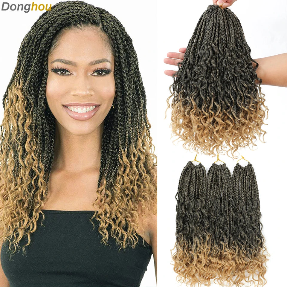 14 18 24 Inch Boho Box Braids Crochet Braids Curly Ends 1B 30 27 #4 Bug 8 Colors Ombre Goddess Bohemian Box Braids Crochet Hair