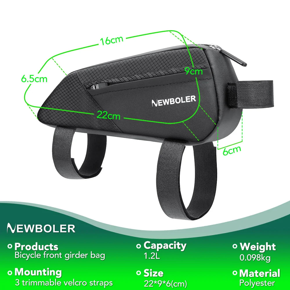 NEWBOLER Bike Bag 1.2L Portable Frame Front Tube Cycling Bag MTB Road Bicycle Pannier Bag Large Capacity Ultralight Cycling Bag