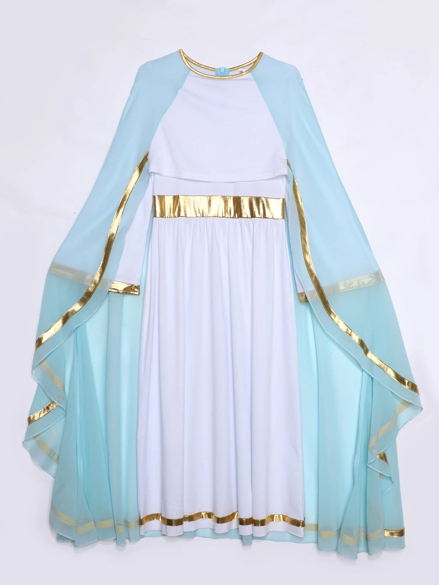 Halloween Virgin Mary Costume for Kids Girls Fancy Greek Princess Cosplay Long Sleeve Ruffle Dress with Chiffon Cape Theme Party