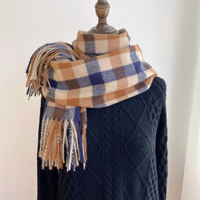 2025 Pamwallymensa Women's Scarf Winter Luxury Brand Tippet Scarves for Ladies Plaid Shawls Warm British Style Thicken Man