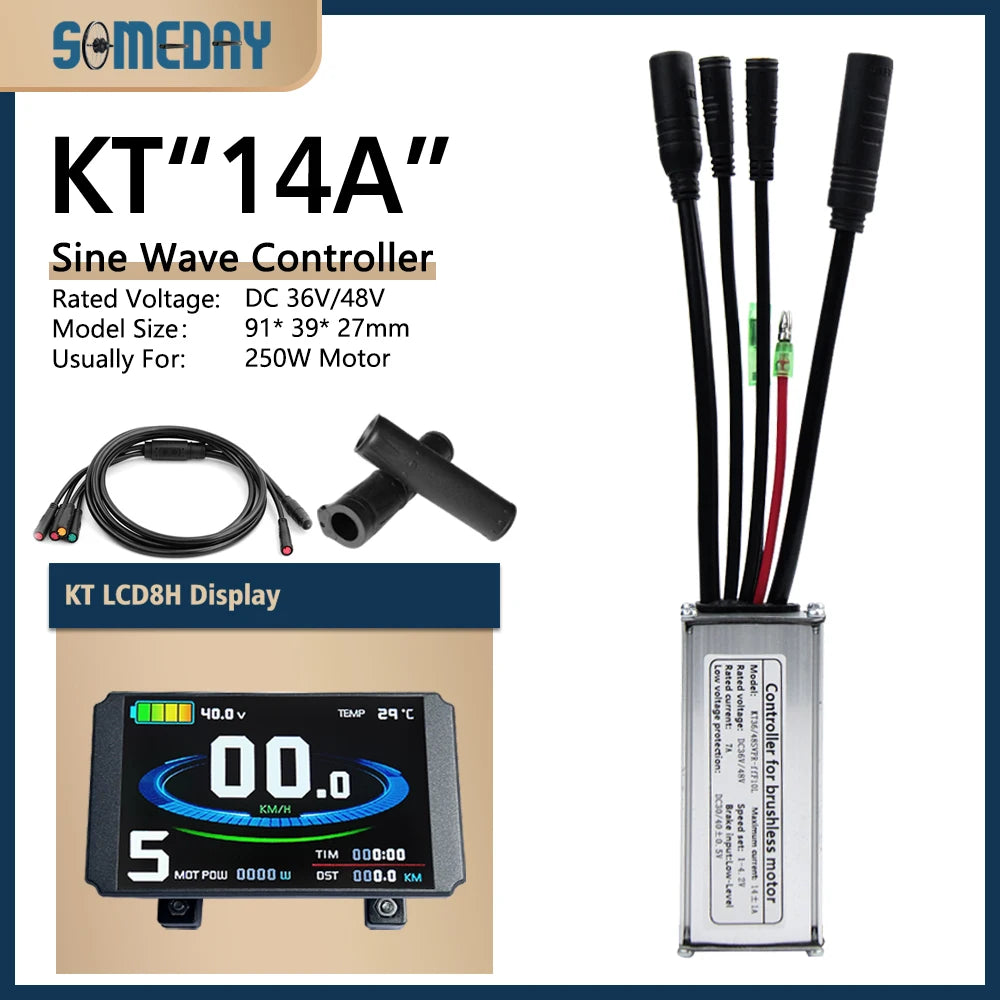 Ebike KT Sine Wave Controller 36V/48V Waterproof Brushless with Light Function 14A-35A With LCD8H Display For Ebike Accessories
