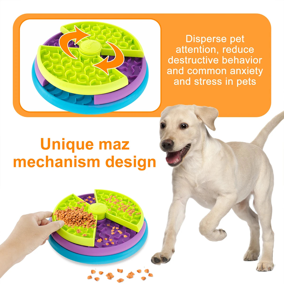 3 Layers Pet Dog Slow Feeder Bowl Spin Non Slip Puzzle Bowl Anti-Gulping Pet Slower Food Feeding Dishes Dog Bowl for Medium Smal