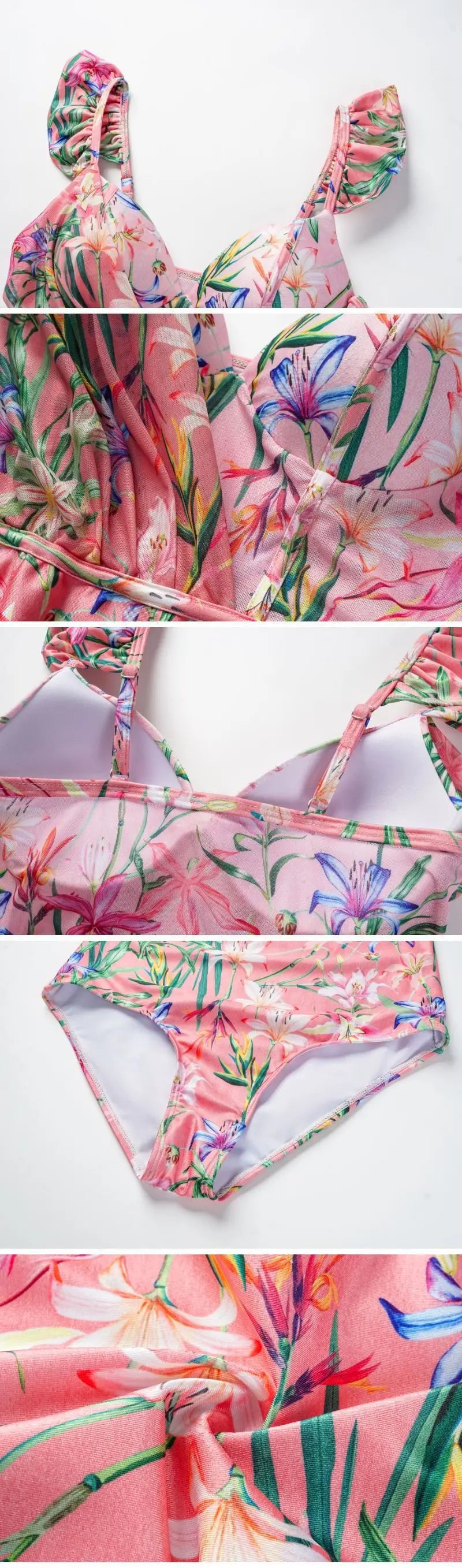 Women Swimwear Summer Floral Printed V-neck Swimsuit One-piece Bodysuit Bikini Set Beach Style Wear Maxi Dress Skirt Vacation