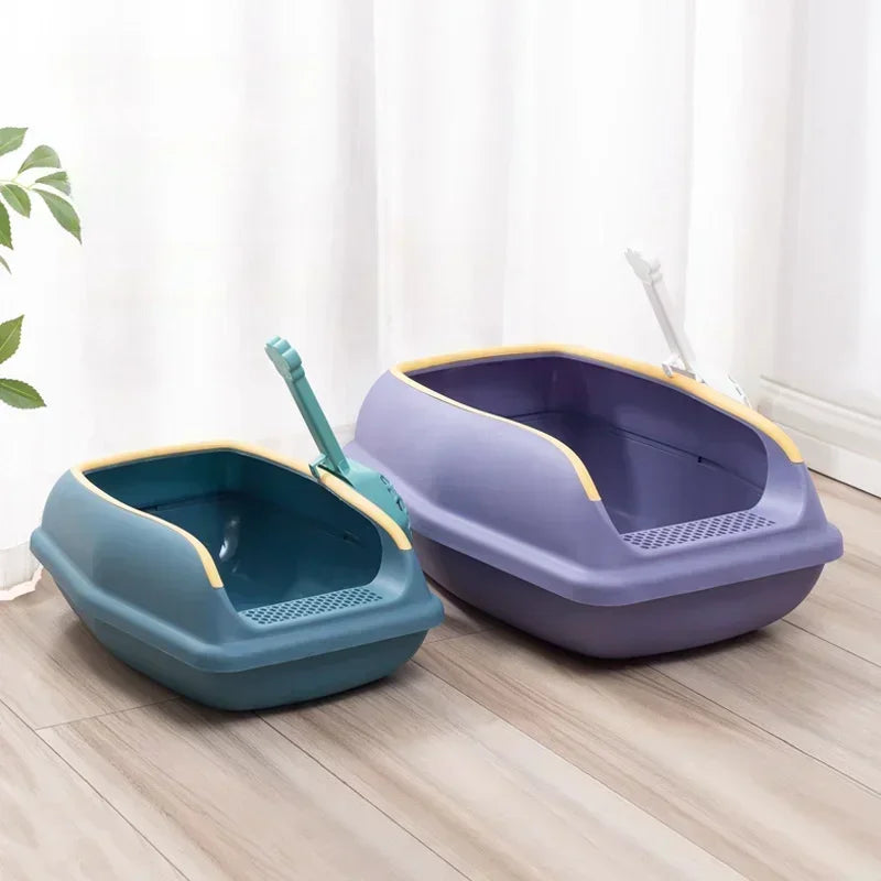 Semi Closed Plastic Sand Box Large Capacity Cat Litter Box For Cats Pet Toilet Anti Splash Cat Tray Cleaning Bath Basin Supplies