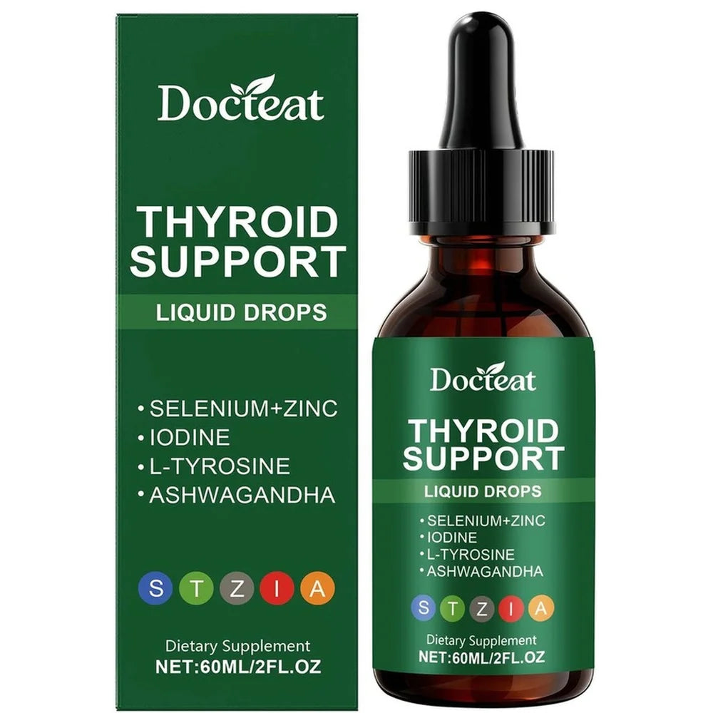 Docteat Thyroid Support Liquid Drops with Selenium, Zinc, Iodine, L-Tyrosine & Ashwagandha, Dropper Design for Daily Use, 60 ML