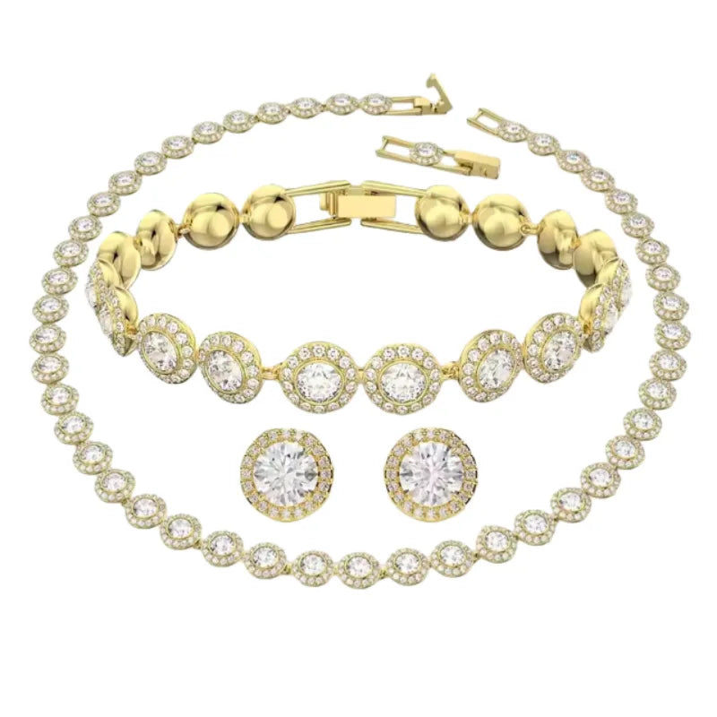 A Set of Jewelry S925 Sterling Silver Round Jewelry Set, Unique Earrings, Bracelet, Necklace, For Daily, Party, and Banquet Deco