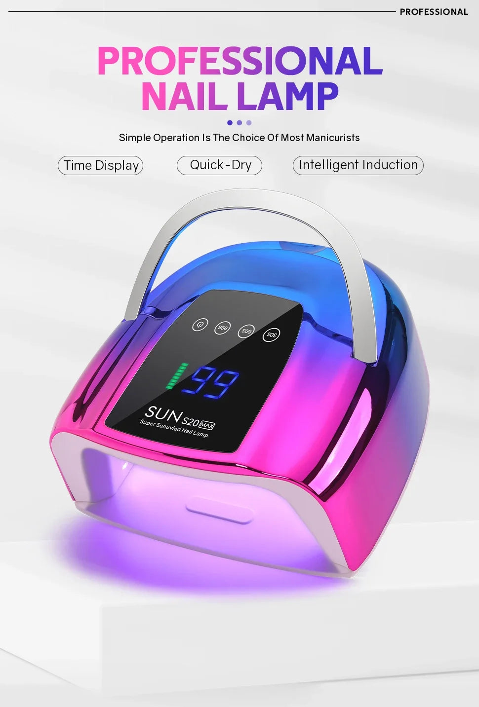 200W UV LED Nail Lamp 48 LEDs Nail Dryer with HD LCD Display Rechargeable Manicure Lamp for Curing All Nails Gel Nail Art Tools
