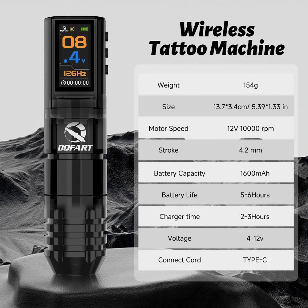 DQFART Hot Poseidon Wireless Tattoo Machine Pen 3Styles 6Colors 1600mAh Safe Professional Artists Creative Designs Beginner